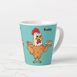 Chicken with eggs on plate cartoon latte mug