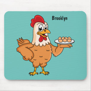 Chicken with eggs on plate cartoon mouse mat
