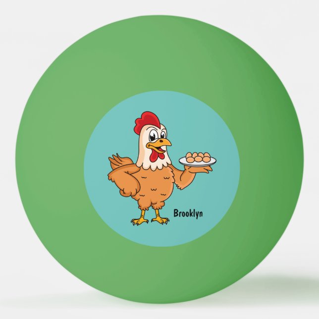 Chicken with eggs on plate cartoon ping pong ball (Front)