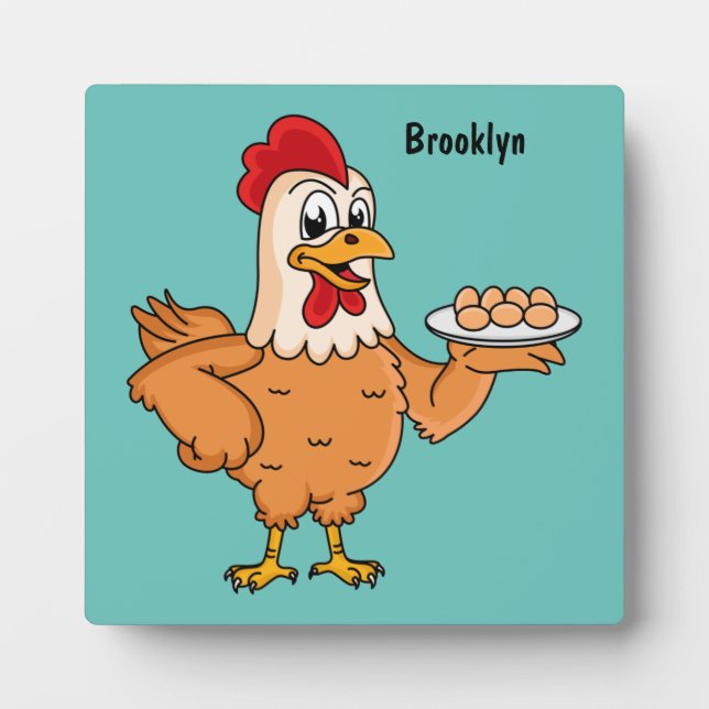 Chicken with eggs on plate cartoon plaque (Front)