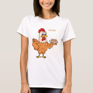 Chicken with eggs on plate cartoon T-Shirt