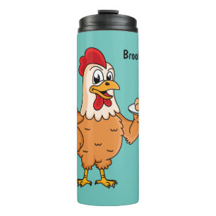 Chicken with eggs on plate cartoon thermal tumbler
