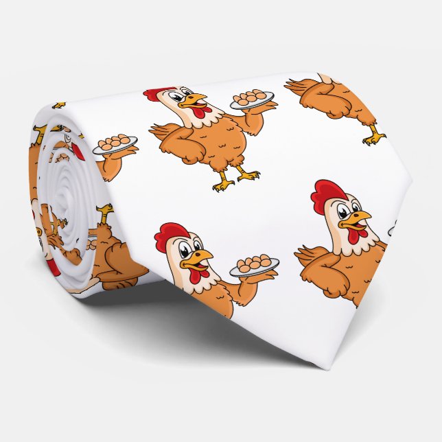 Chicken with eggs on plate cartoon tie (Rolled)
