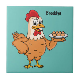 Chicken with eggs on plate cartoon tile