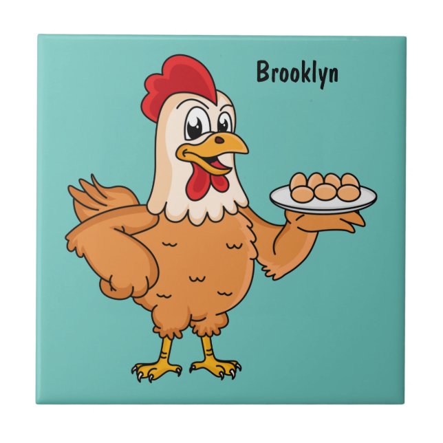 Chicken with eggs on plate cartoon tile (Front)