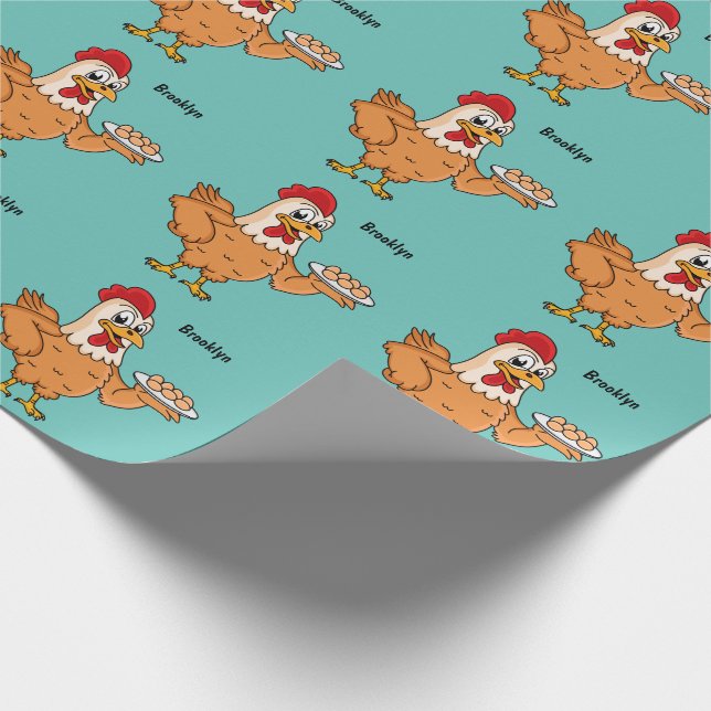 Chicken with eggs on plate cartoon wrapping paper (Corner)