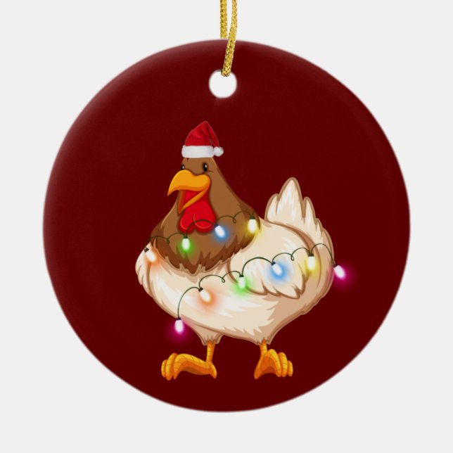 Chicken With Hat Lights Christmas Ceramic Tree Decoration (Front)