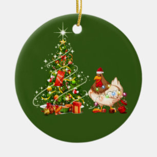 Chicken With Hat LIGHTS  Christmas Ceramic Tree Decoration
