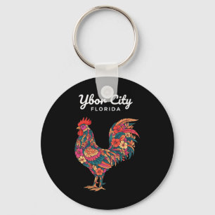 Chicken Ybor City Tropical Rooster, Floral Florida Key Ring