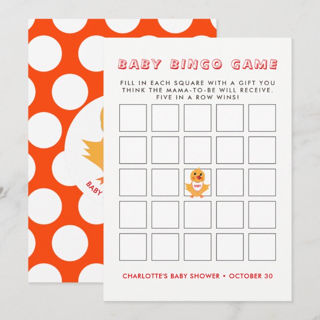 Chicken Yellow Chick Baby Shower Bingo Game Invitation (Front/Back)