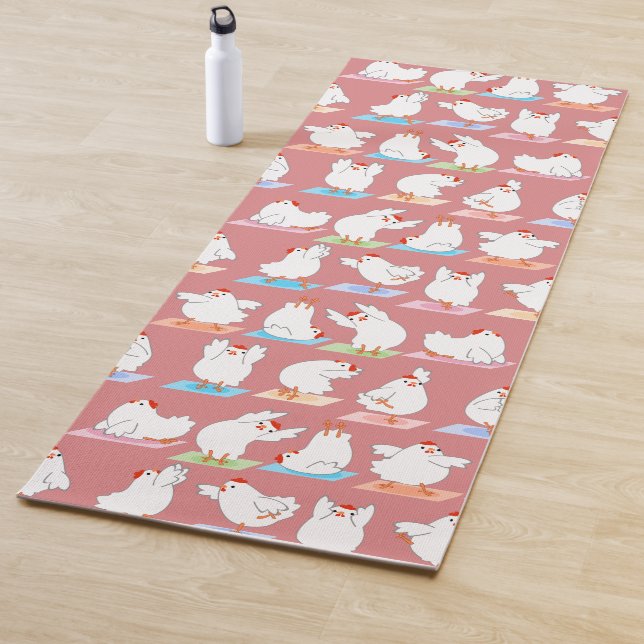 Chicken Yoga on Pink Mat (In Situ)