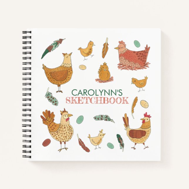 Chickens Add Name Sketchbook Notebook (Front)