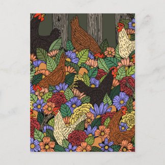 Chickens and Flowers Postcard