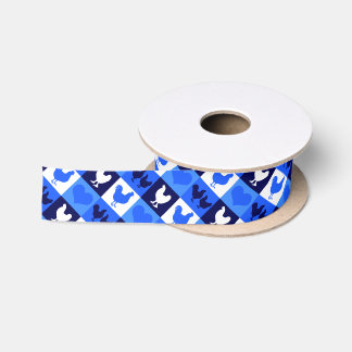 Chickens and Hearts Farm Country Blue and White Satin Ribbon