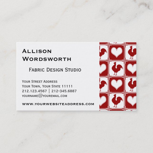 Chickens and Hearts Rooster Pattern Business Card (Front)