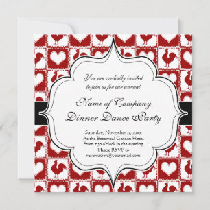 Chickens and Hearts Rooster Pattern Invitation