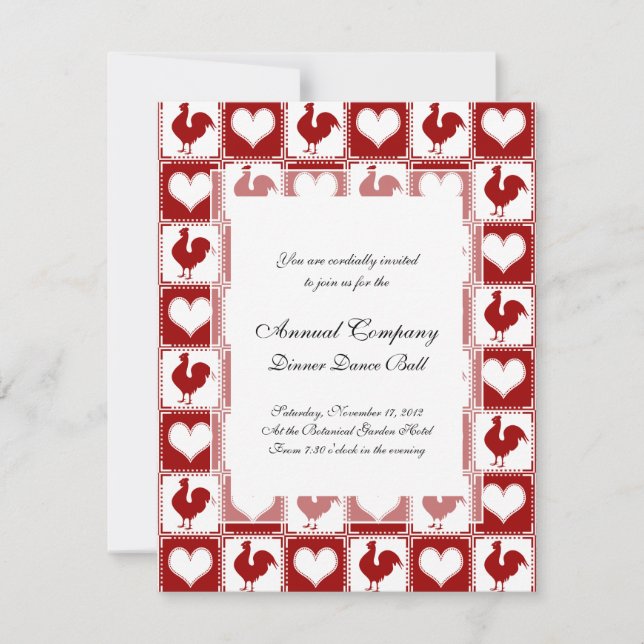Chickens and Hearts Rooster Pattern Invitation (Front)