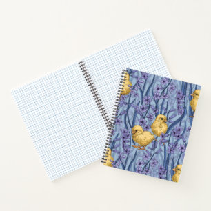 Chickens and hyacinths on sky blue notebook