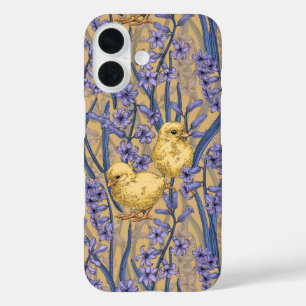 Chickens and hyacinths on yellow iPhone 16 case