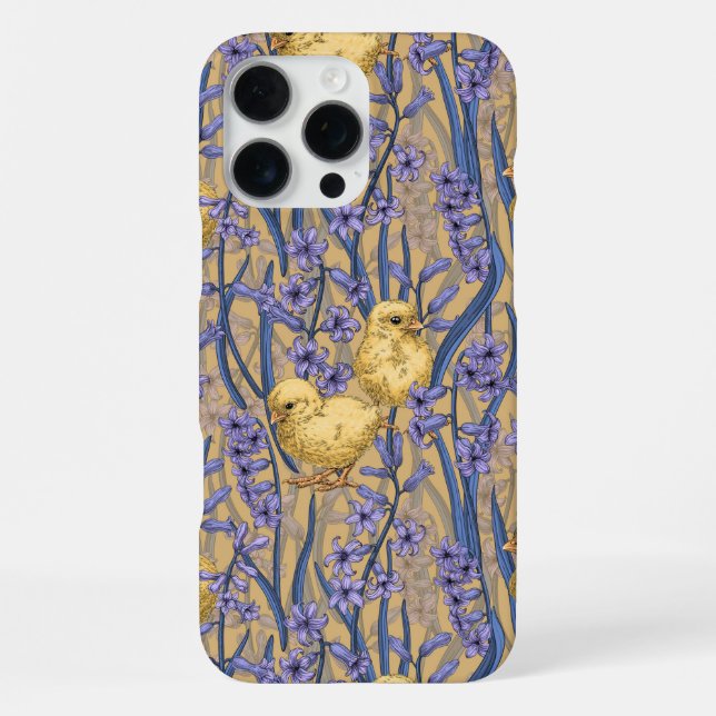 Chickens and hyacinths on yellow iPhone case (Back)