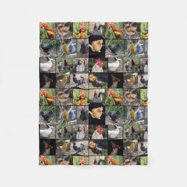 Chickens And Roosters Photo Collage, Fleece Blanket (Front)