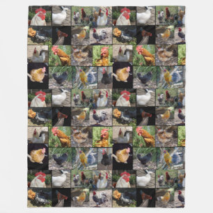 Chickens And Roosters Photo Collage, Fleece Blanket