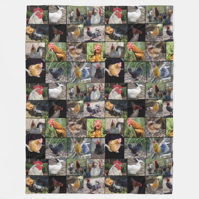 Chickens And Roosters Photo Collage, Fleece Blanket (Front)