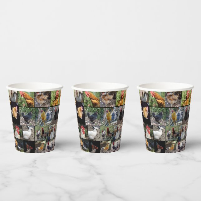Chickens And Roosters Photo Collage,  Paper Cups (Multi)