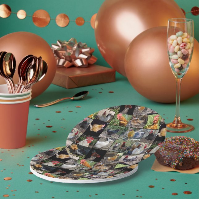 Chickens And Roosters Photo Collage,  Paper Plate (Multi)