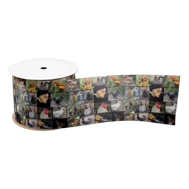 Chickens And Roosters Photo Collage, Satin Ribbon (Spool)