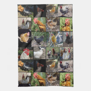 Chickens And Roosters Photo Collage, Tea Towel