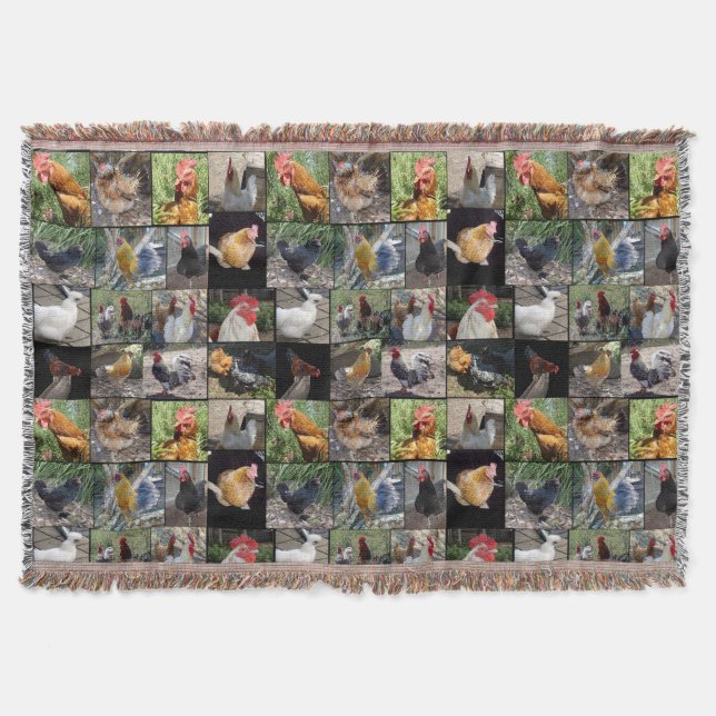 Chickens And Roosters Photo Collage, Throw Blanket (Front)