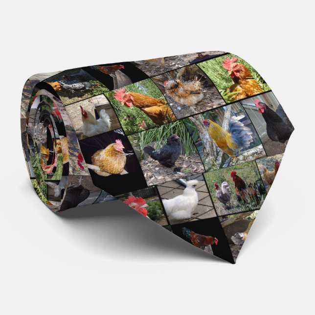 Chickens And Roosters Photo Collage, Tie (Rolled)