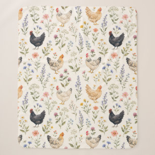 Chickens and Wildflowers Country Garden Farm Sherpa Blanket