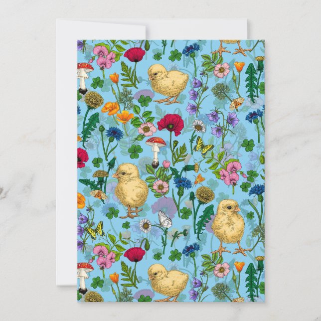 Chickens and wildflowers on baby blue (Front)
