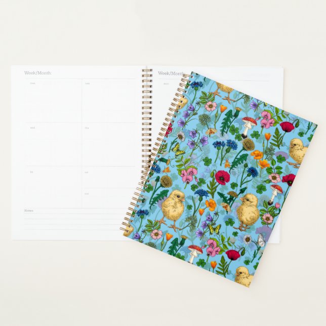 Chickens and wildflowers on baby blueHand-drawn ch Planner (Display)