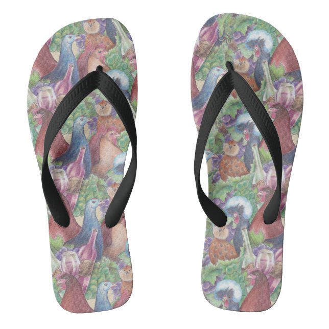 Chickens and Wine Flip Flops (Footbed)