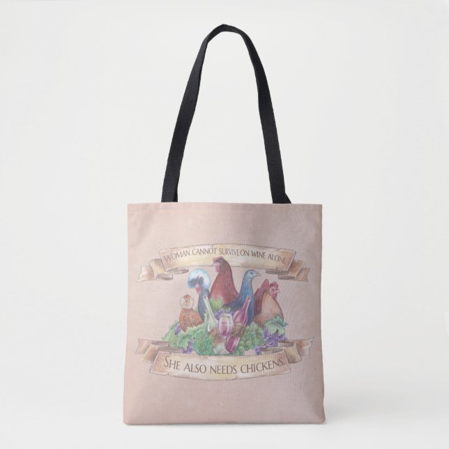 Chickens and Wine Tote Bag (Front)