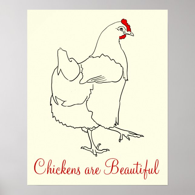Chickens are Beautiful Drawing Cute Animal Art Poster (Front)