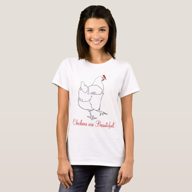 Chickens are Beautiful Drawing Cute Animal Art T-Shirt (Front Full)