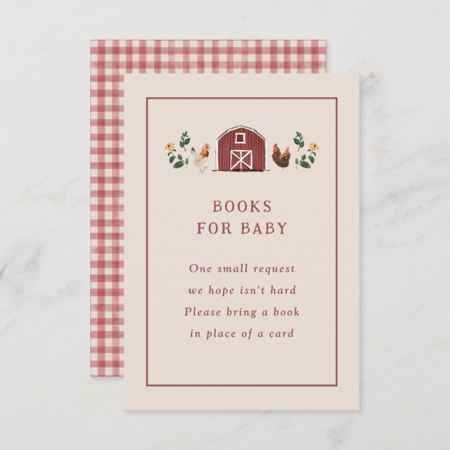 Chickens Barn Charming Farm Baby Shower Books Enclosure Card (Front/Back)
