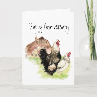 Chickens & Barn Farm Scene Anniversary Couple Fun Card