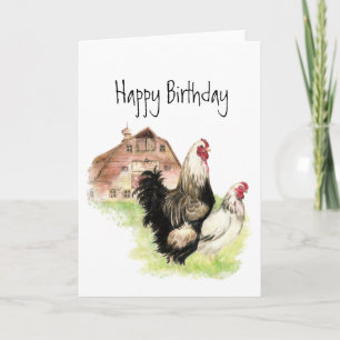 Chickens & Barn Farm Scene Blank Birthday Card
