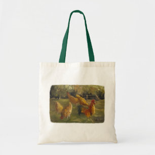 Chickens Barn Yard Colourful Original Painting Tote Bag