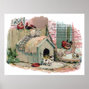 Chickens, Cat and Barking Dog Poster