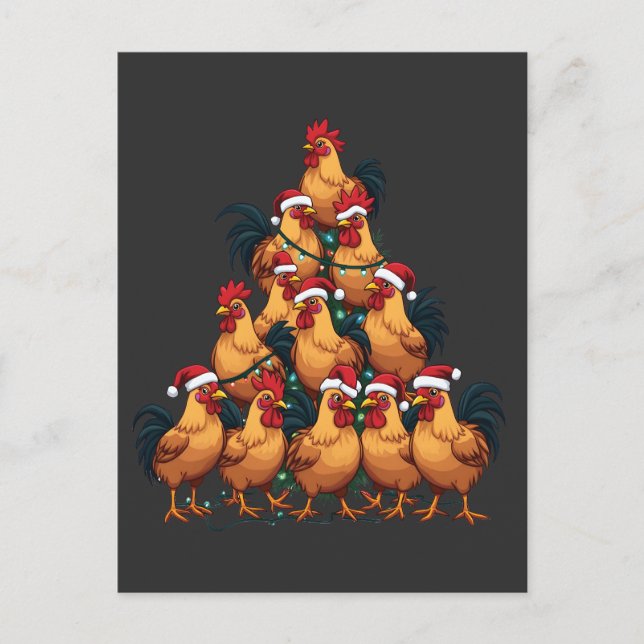 Chickens Christmas tree Merry Christmas Funny Xmas Announcement Postcard (Front)