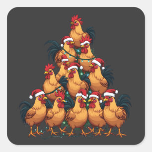 Chickens Christmas tree Merry Christmas Funny Xmas Square Sticker