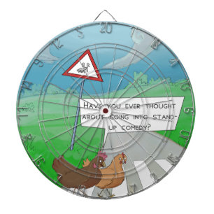 Chickens Crossing Road Funny Cartoon Dartboard