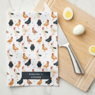 Chickens Cute Funny Illustration Personalized Gift Tea Towel