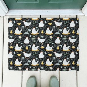 Chickens Dreaming in the Coop in Black Doormat